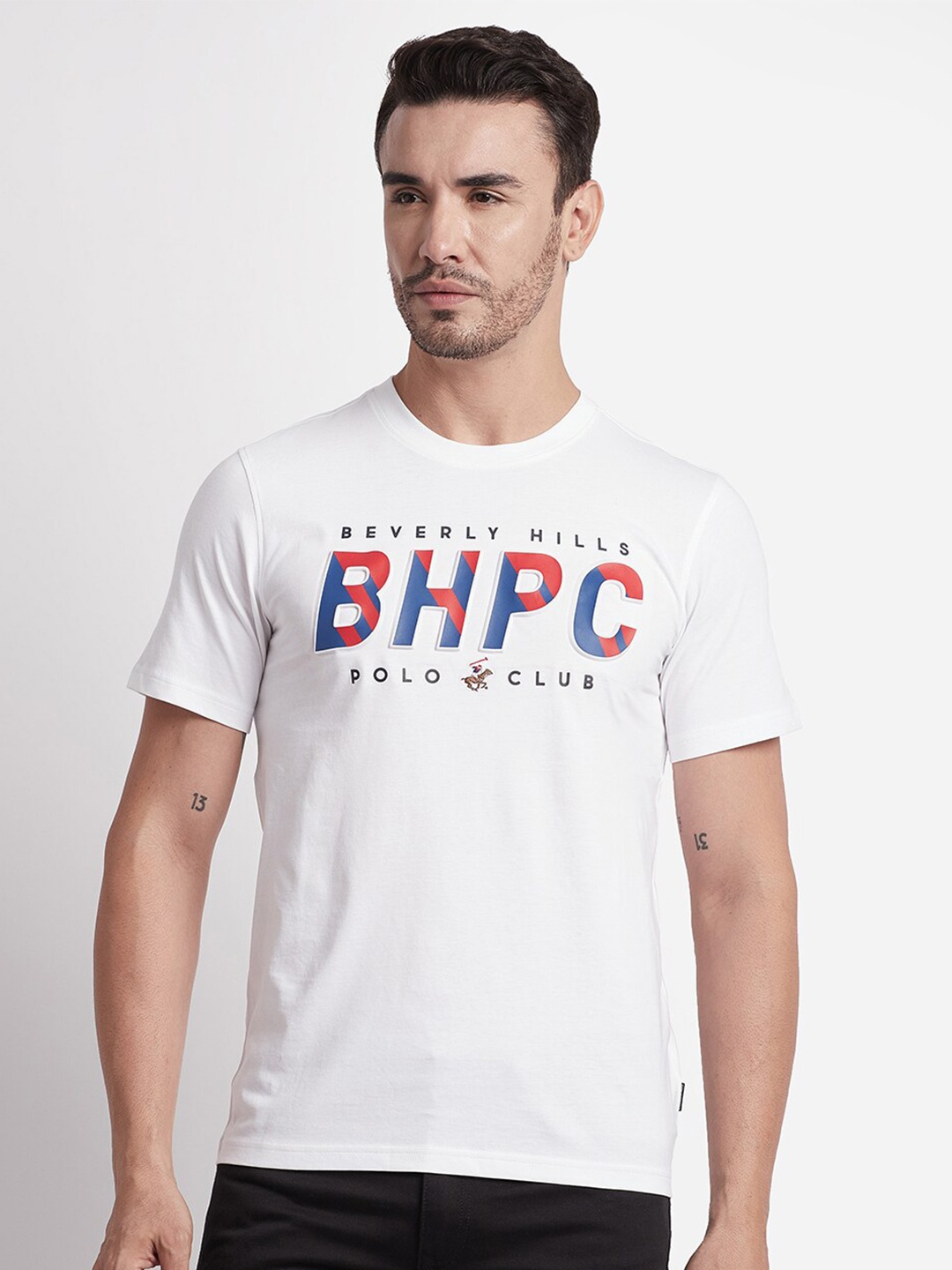 

Beverly Hills Polo Club Men Printed Pure Cotton T-shirt, White