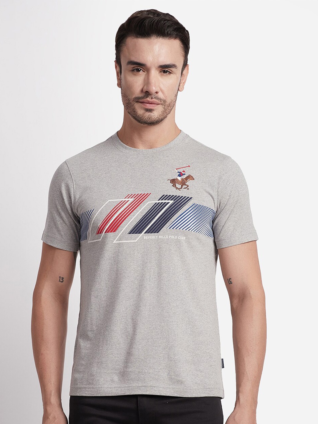 

Beverly Hills Polo Club Graphic Printed Pure Cotton T-shirt, Grey