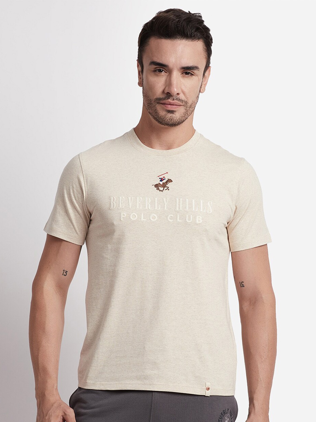 

Beverly Hills Polo Club Typography Printed Short Sleeves Pure Cotton T-shirt, Beige