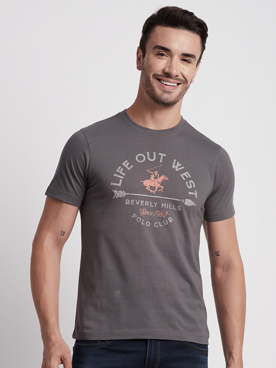 

Beverly Hills Polo Club Typography Printed Pure Cotton T-shirt, Blue