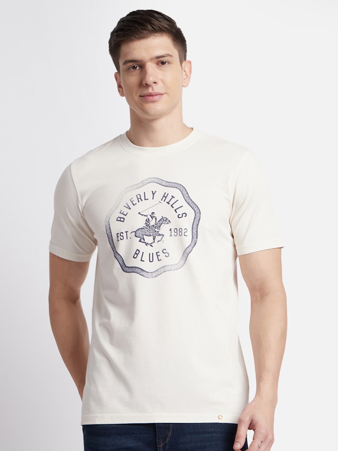 

Beverly Hills Polo Club Typography Printed Pure Cotton T-shirt, Cream