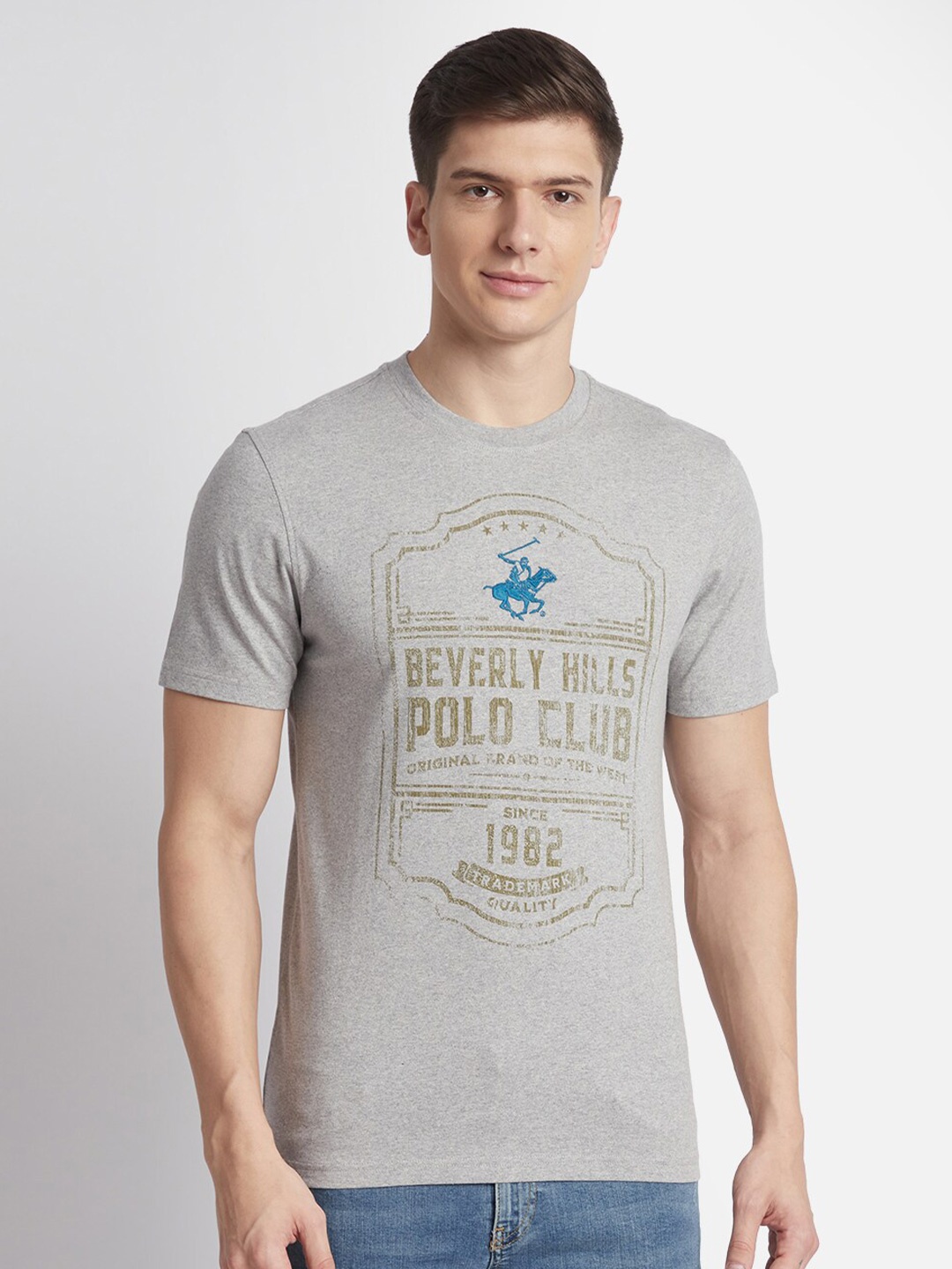 

Beverly Hills Polo Club Typography Printed Regular Fit Pure Cotton T-shirt, Grey
