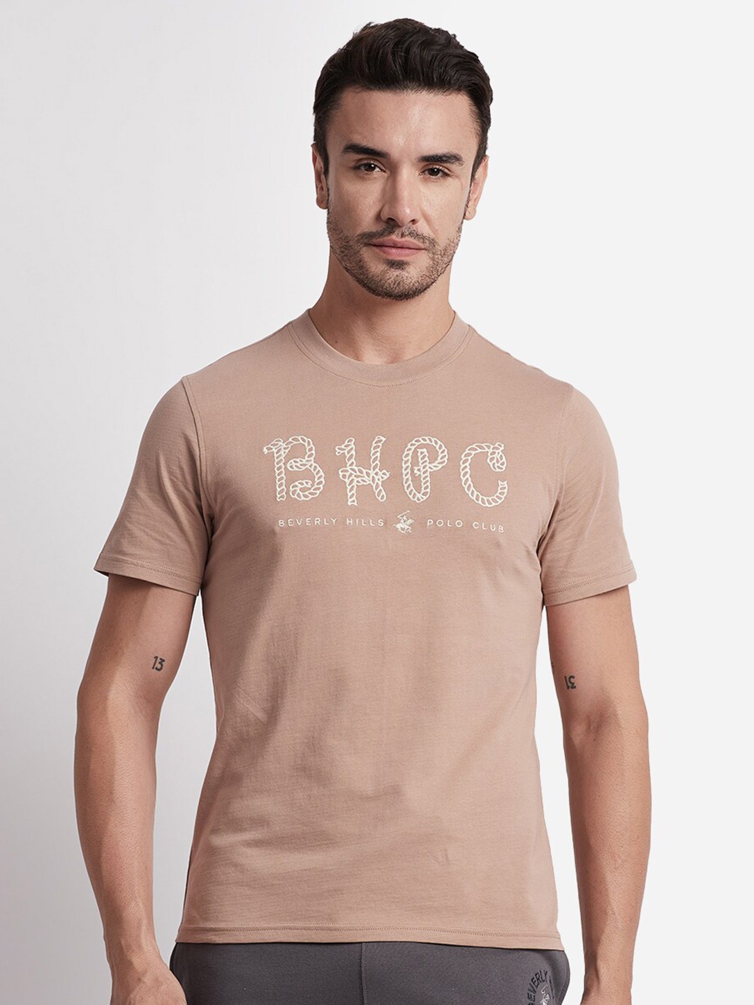 

Beverly Hills Polo Club Typography Printed Regular Fit Pure Cotton T-shirt, Brown