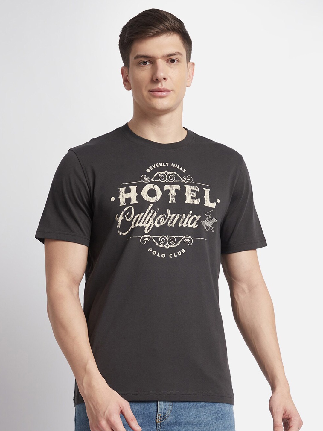 

Beverly Hills Polo Club Typography Printed Pure Cotton Round Neck T-shirt, Black