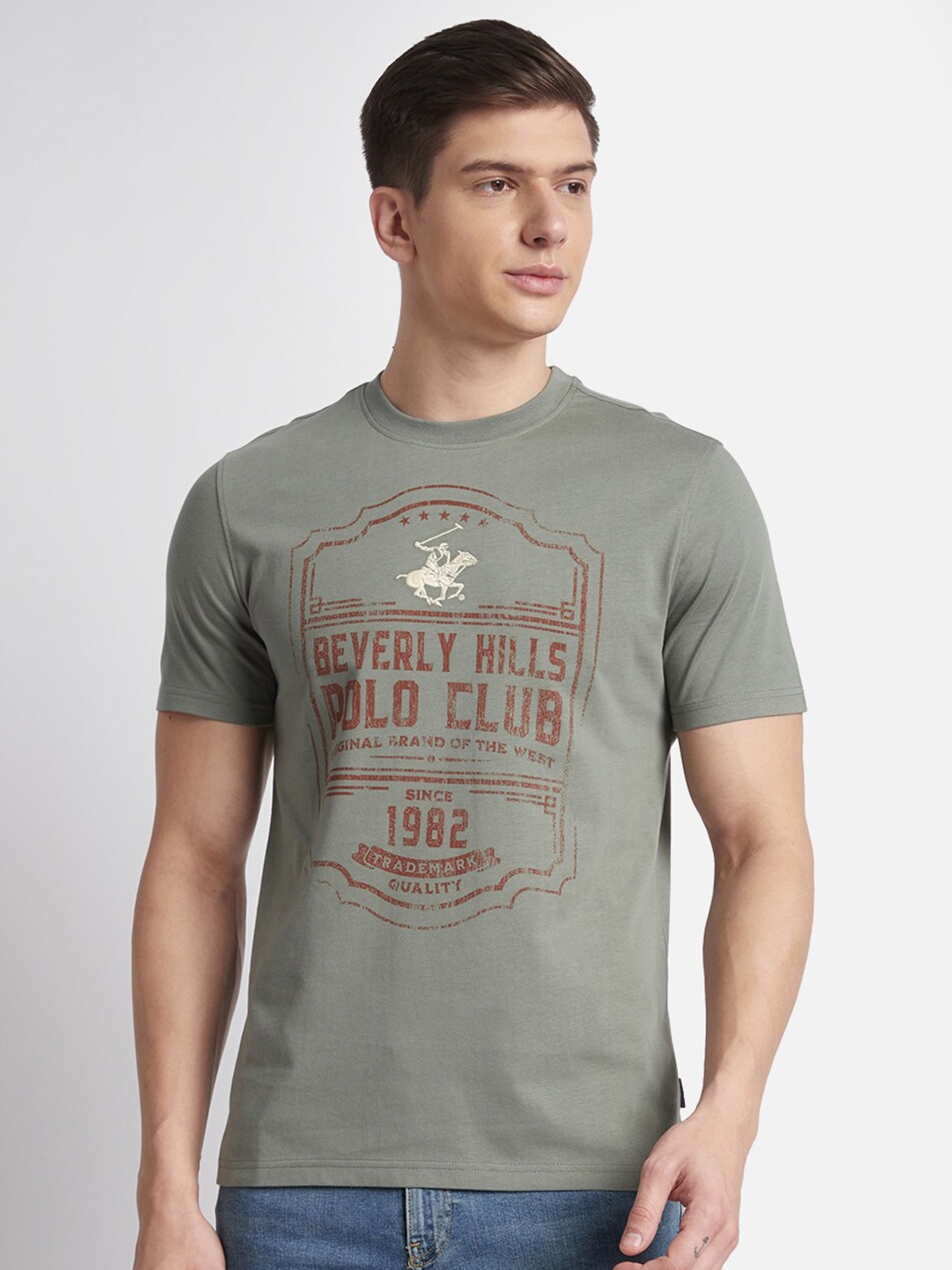Beverly Hills Polo Club Typography Printed Pure Cotton T-shirt, Green