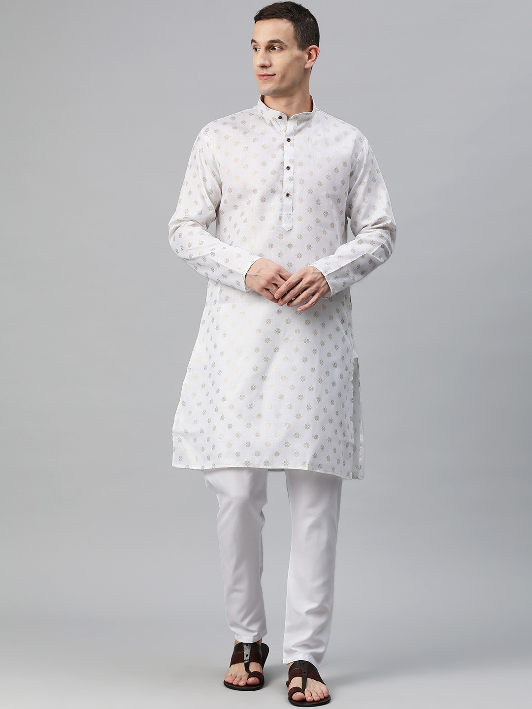 

Luxrio Men Ethnic Motifs Printed Mandarin Collar Regular Kurta with Pyjamas, White