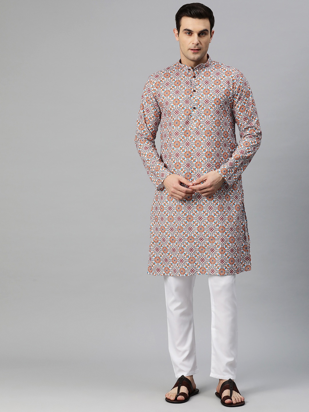 

Luxrio Men Ethnic Motifs Printed Mandarin Collar Regular Kurta with Pyjamas, Multi