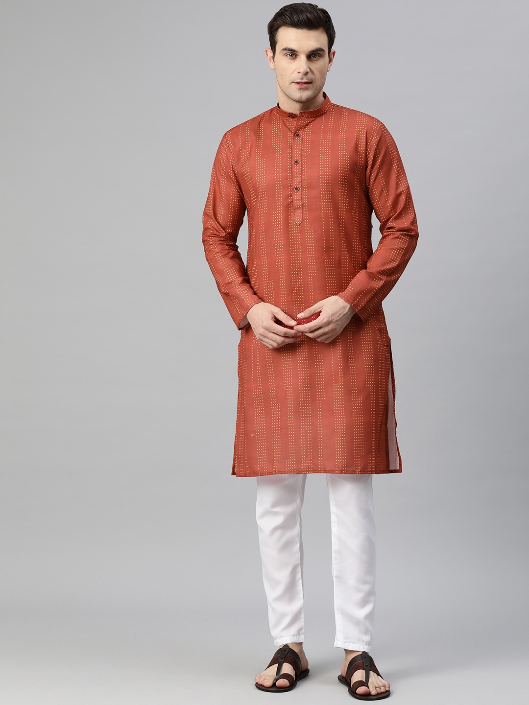 

Luxrio Men Printed Mandarin Collar Regular Kurta with Pyjamas, Rust