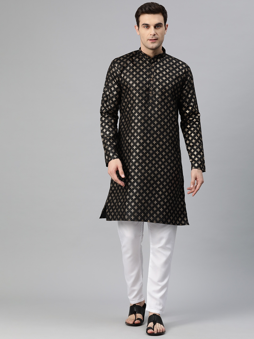 

Luxrio Men Ethnic Motifs Printed Mandarin Collar Regular Kurta with Pyjamas, Black