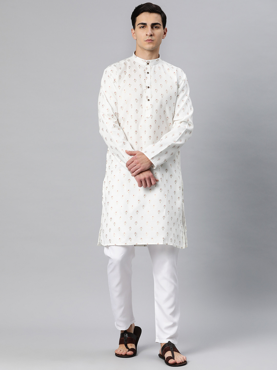 

Luxrio Men Ethnic Motifs Printed Mandarin Collar Regular Kurta with Pyjamas, White