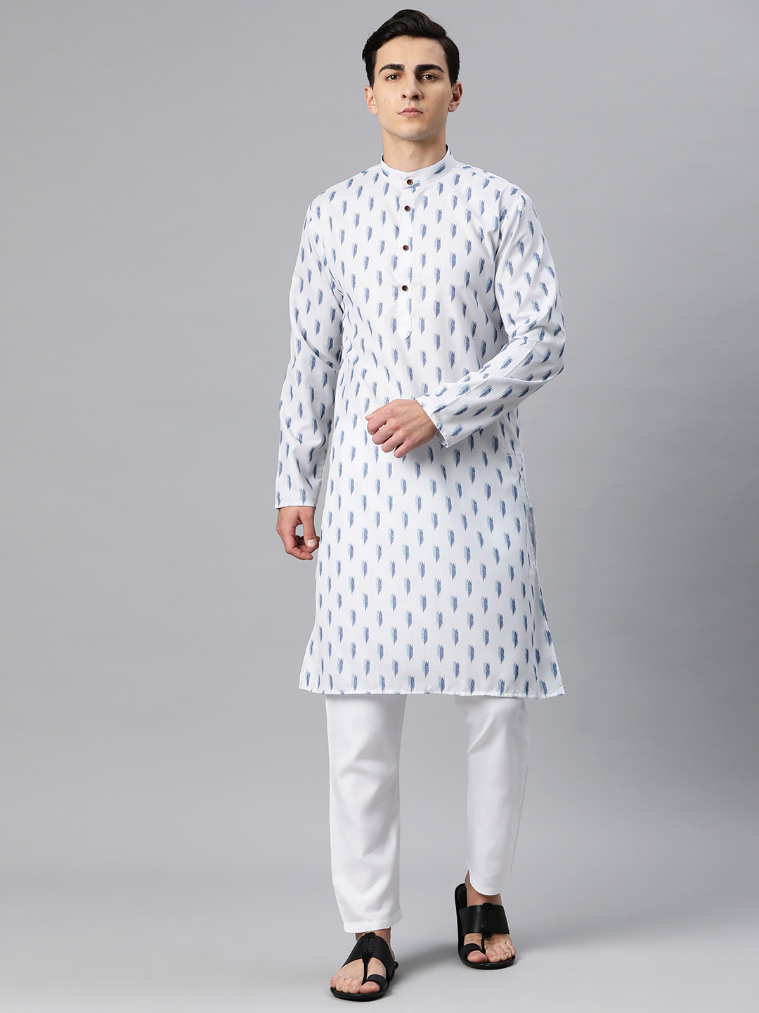 

Luxrio Men Printed Mandarin Collar Regular Kurta with Pyjamas, White