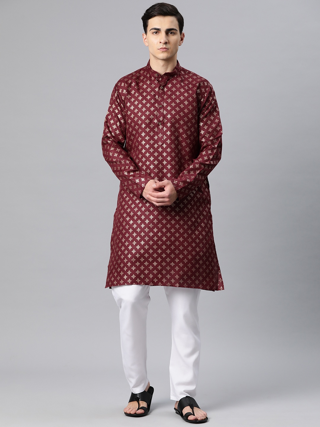 

Luxrio Men Ethnic Motifs Printed Mandarin Collar Regular Kurta with Pyjamas, Maroon