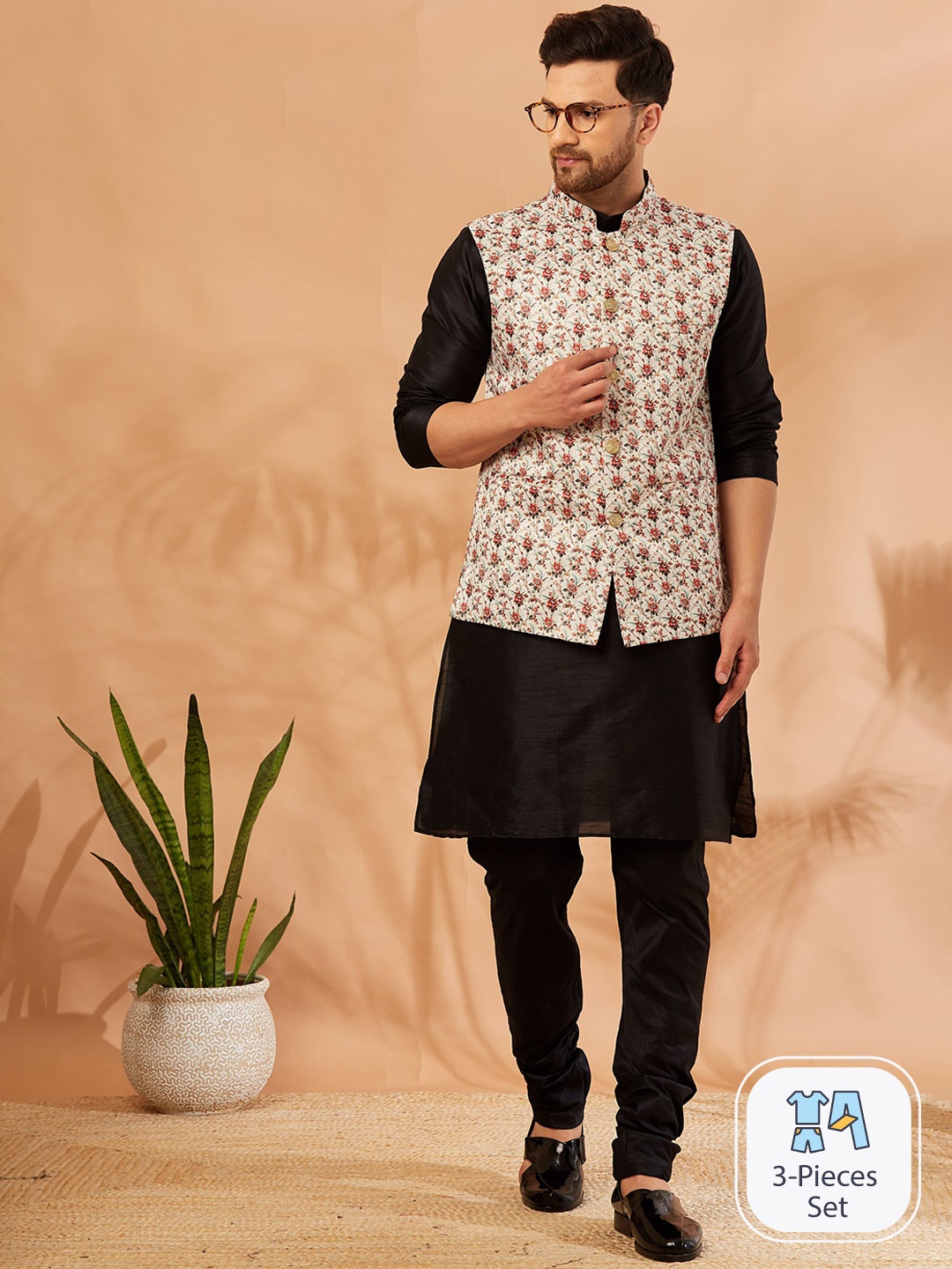 

Armaan Ethnic Straight Kurta & Churidar With Jacket, Black