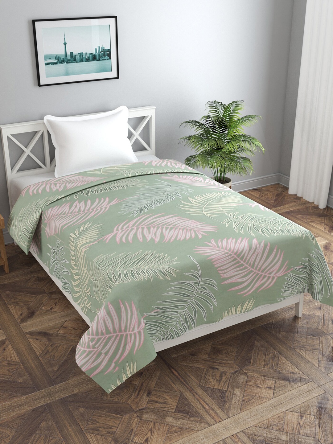 

MORADO Green & Pink Floral-Printed Double Queen Duvet Cover