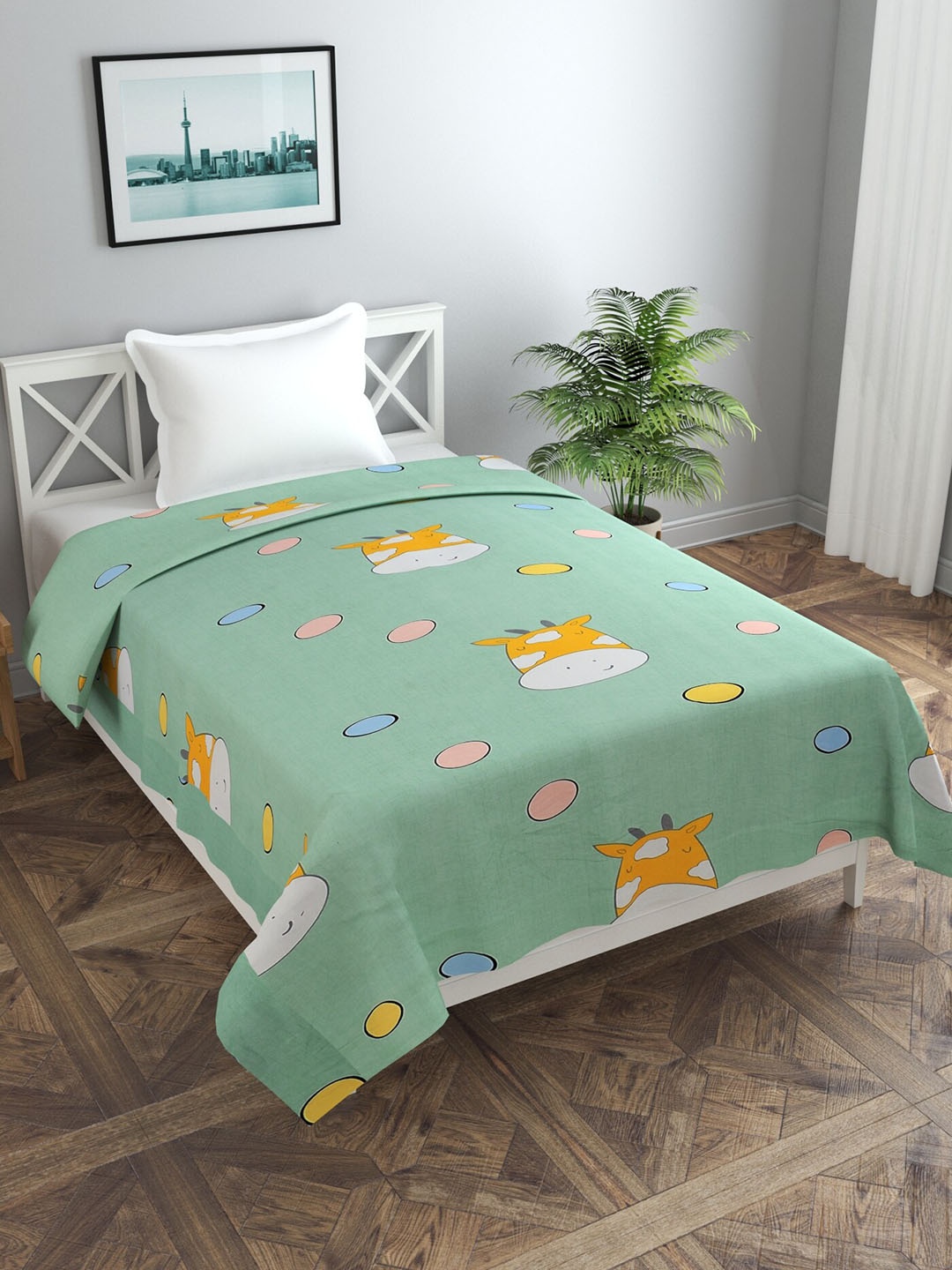 

MORADO Green & Orange Printed Double Queen Duvet Cover