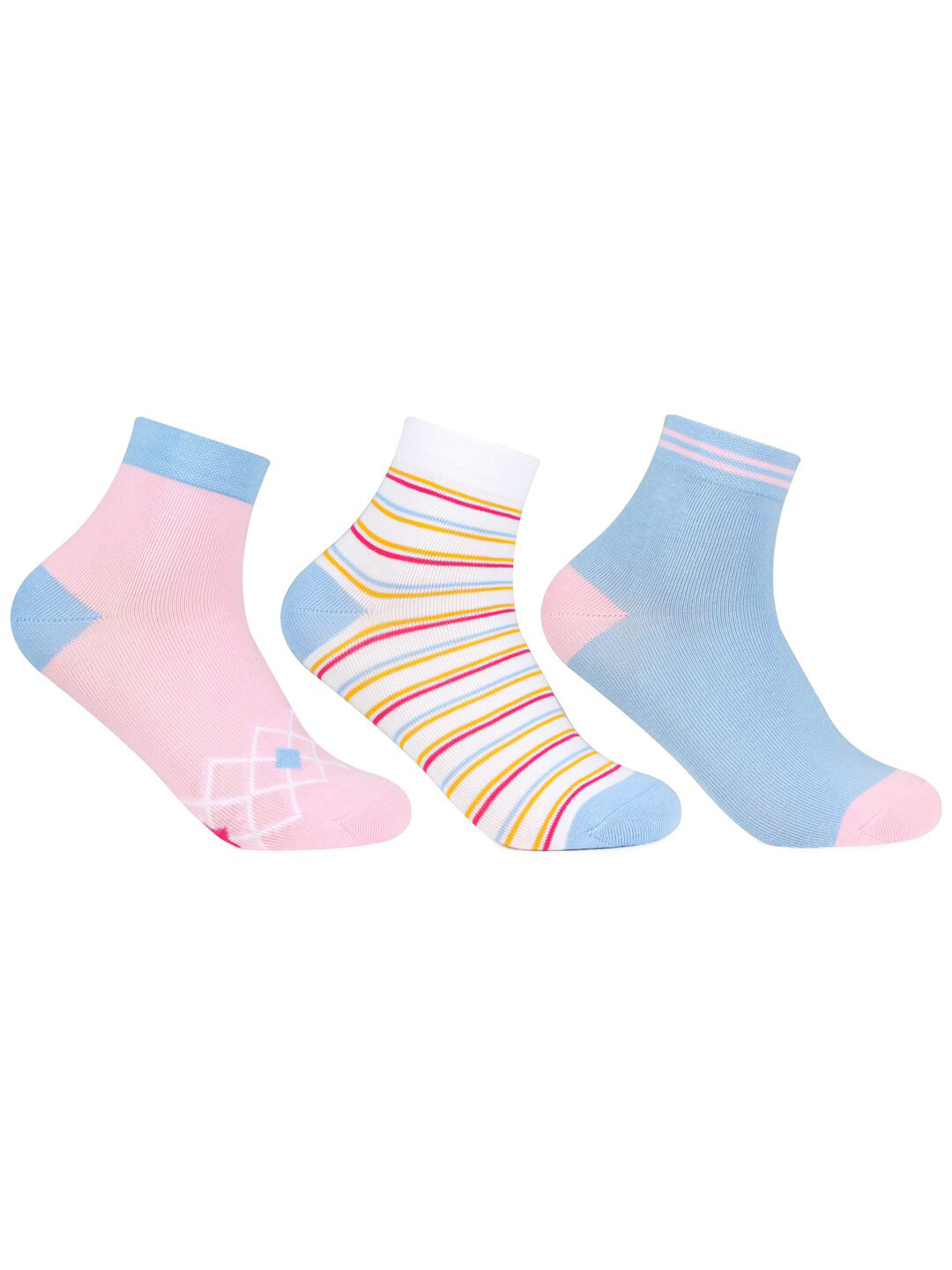 

Bonjour Women Pack Of 3 Ankle-Length Cotton Socks, Pink