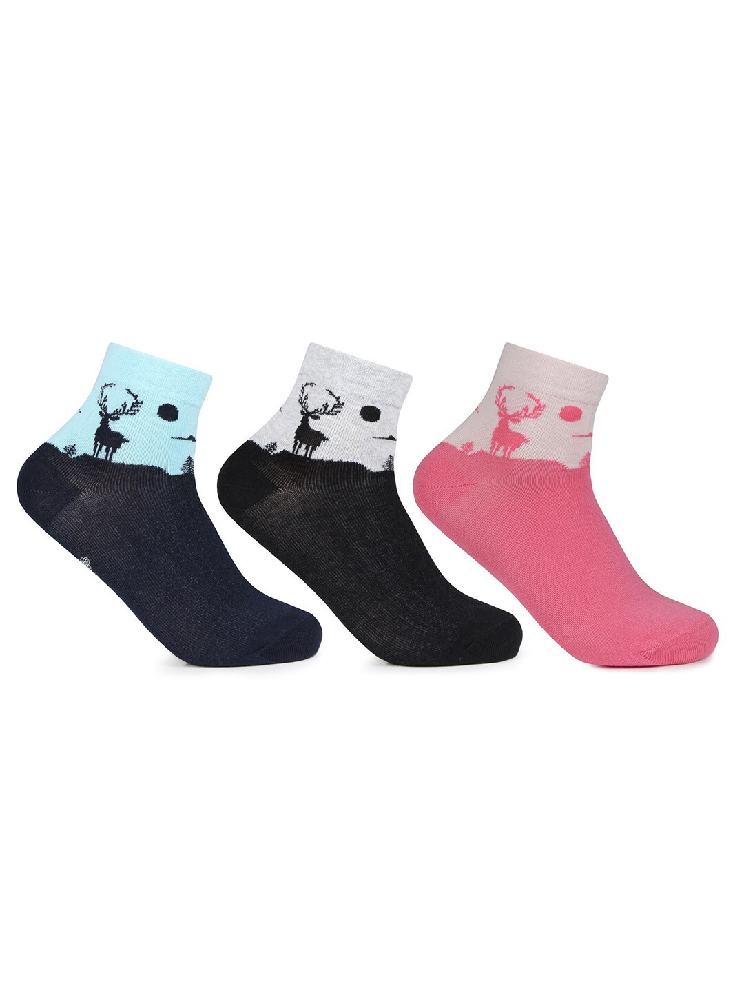 

Bonjour Women Pack Of 3 Patterned Cotton Ankle-Length Socks, Pink