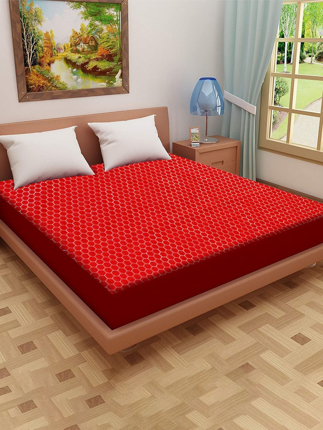 

Adbeni Home Maroon Self Design Jacquard Cotton Waterproof Single Size Mattress Protector