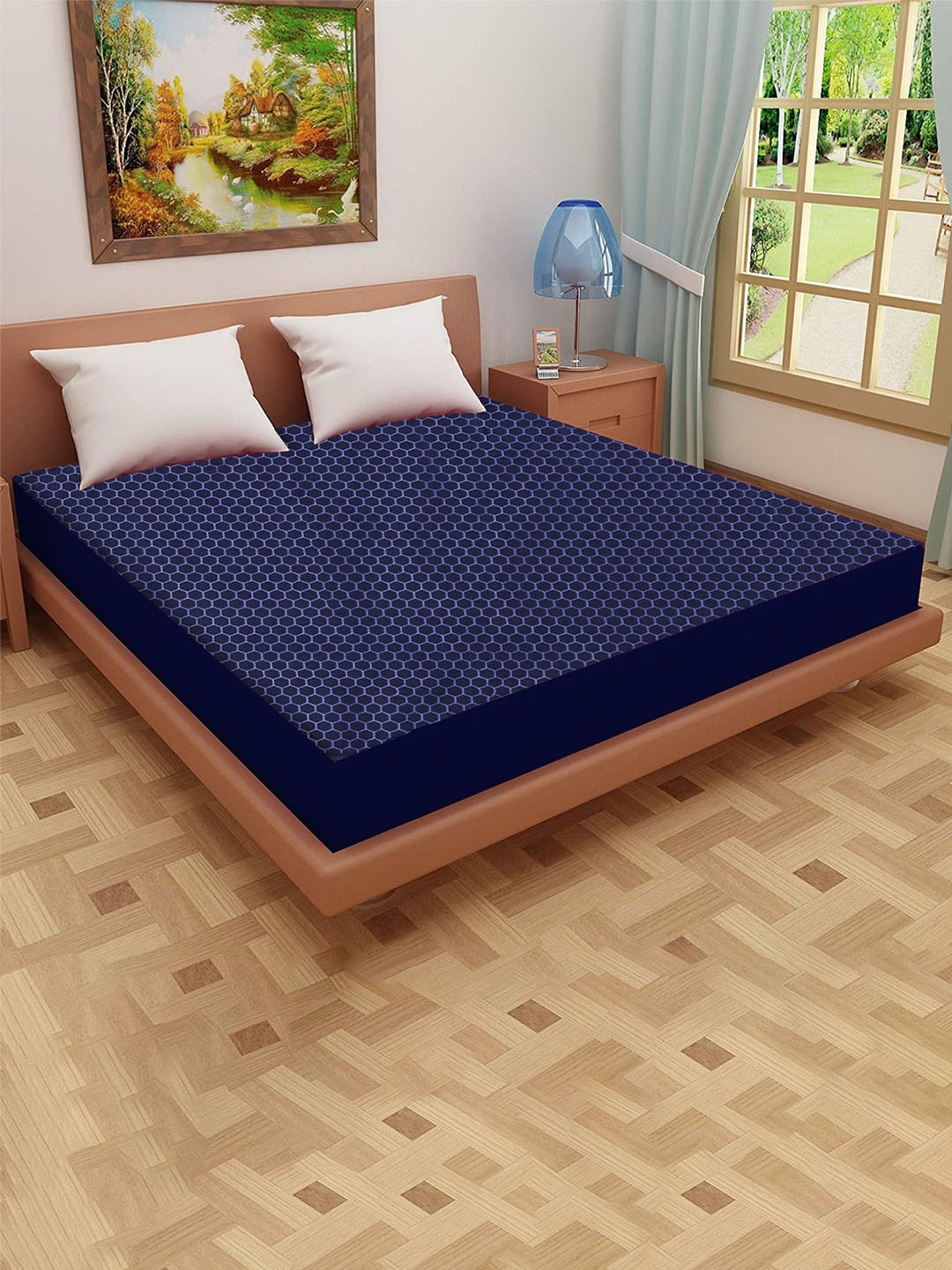 

Adbeni Home Blue Self Design 200 GSM Jacquard Smooth King Size Mattress Protector
