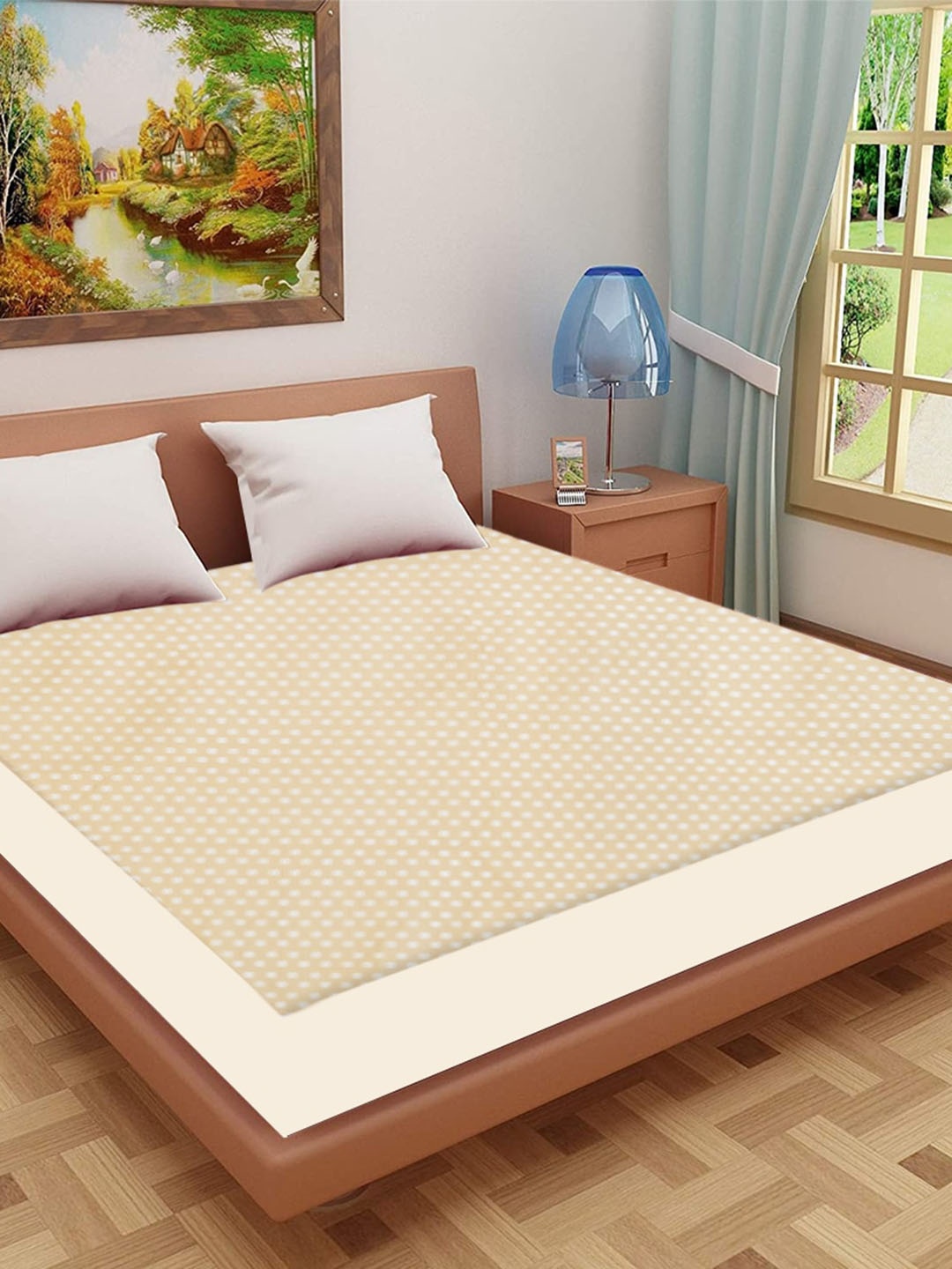 

Adbeni Beige Self Design 200 GSM Jacquard Cotton Waterproof Smooth Mattress Protector, Gold