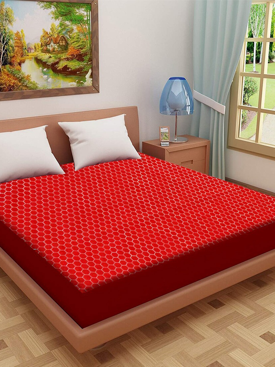 

Adbeni Home Maroon 200 GSM Jacquard Cotton Smooth Single Size Mattress Protector