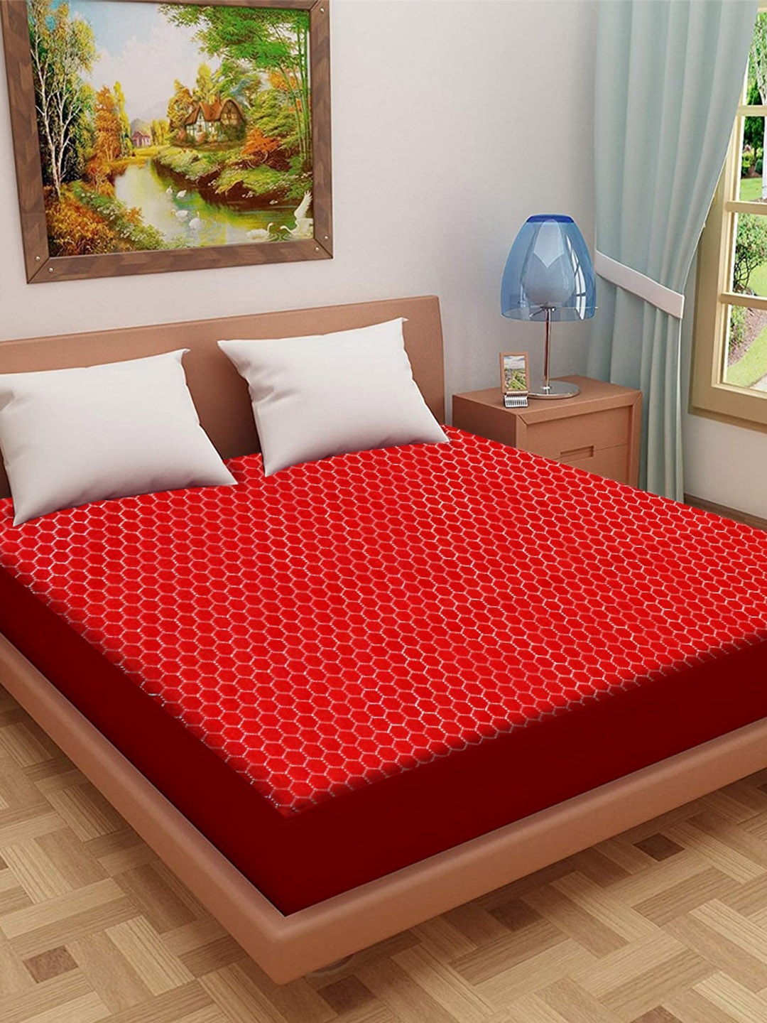 

Adbeni Home Maroon Self Design 200 GSM Jacquard Cotton Smooth Mattress Protector