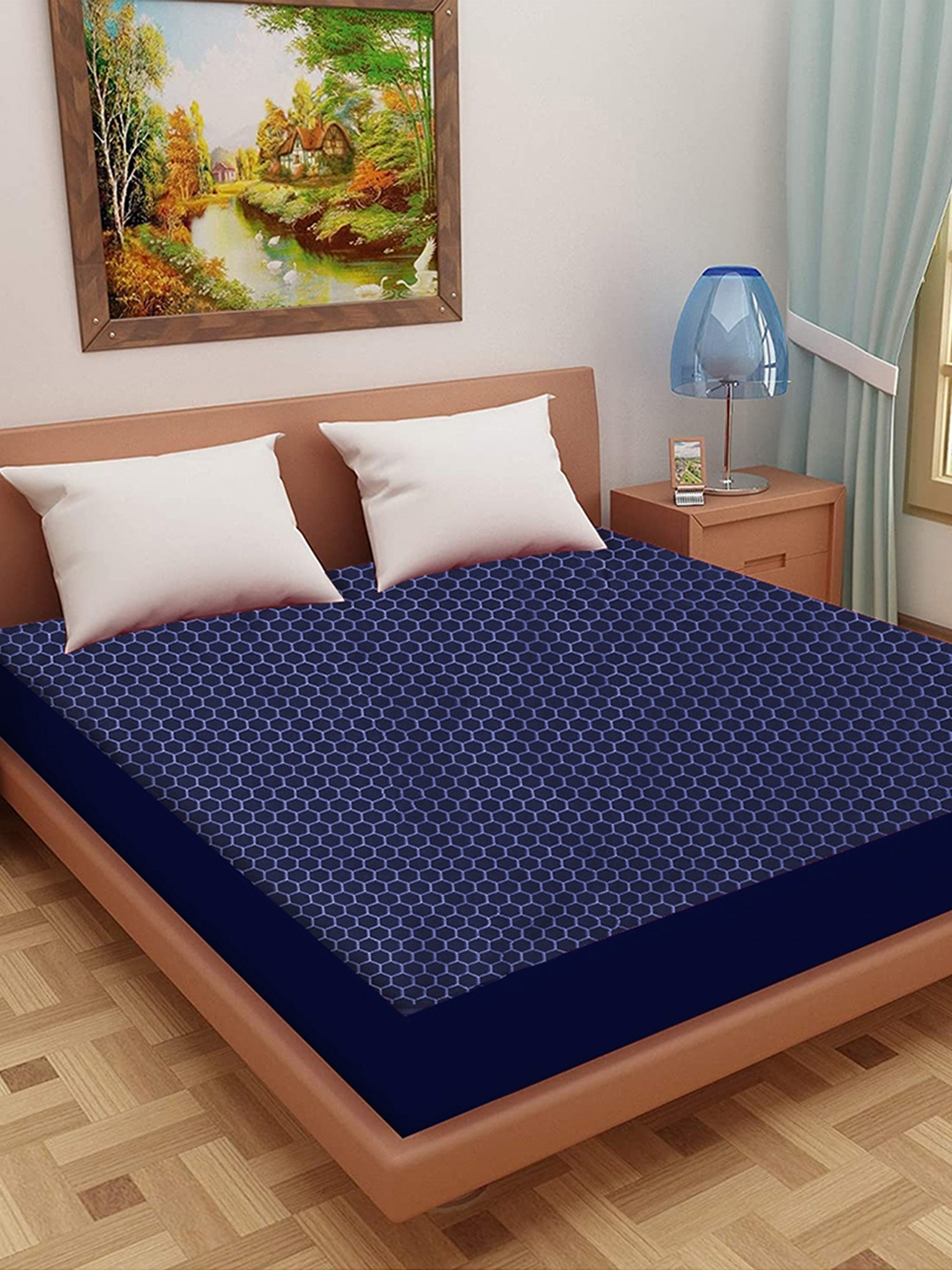 

Adbeni Home Blue Self Design 200 GSM Jacquard Cotton King Size Smooth Mattress Protector
