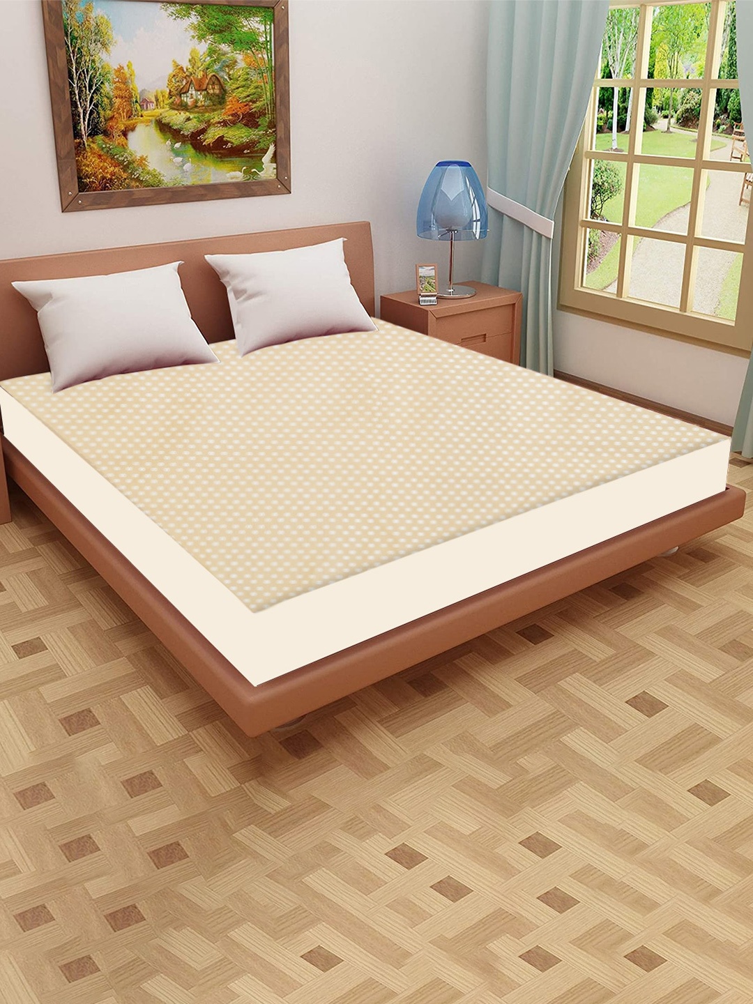 

Adbeni Gold Toned Self Design 200 GSM Jacquard Cotton Smooth Waterproof Mattress Protector