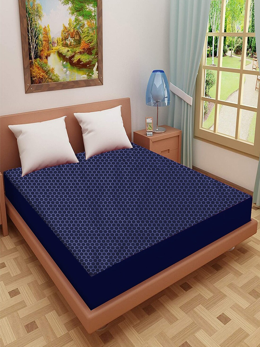 

Adbeni Home Blue Self Design 200 GSM Jacquard Cotton Smooth Mattress Protector