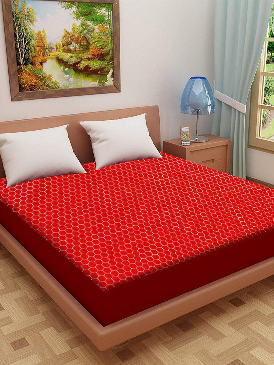 

Adbeni Home Maroon Self Design 200 GSM Jacquard Cotton Smooth Mattress Protector