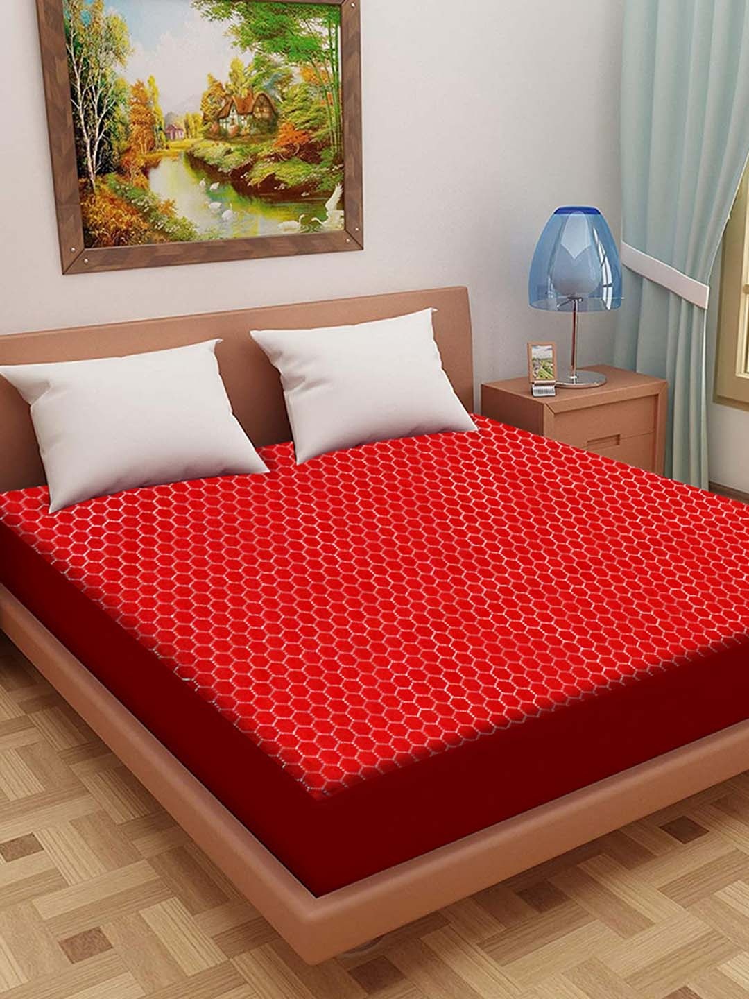 

Adbeni Home Maroon Self Design 200GSM Jacquard Cotton Smooth Queen Size Mattress Protector