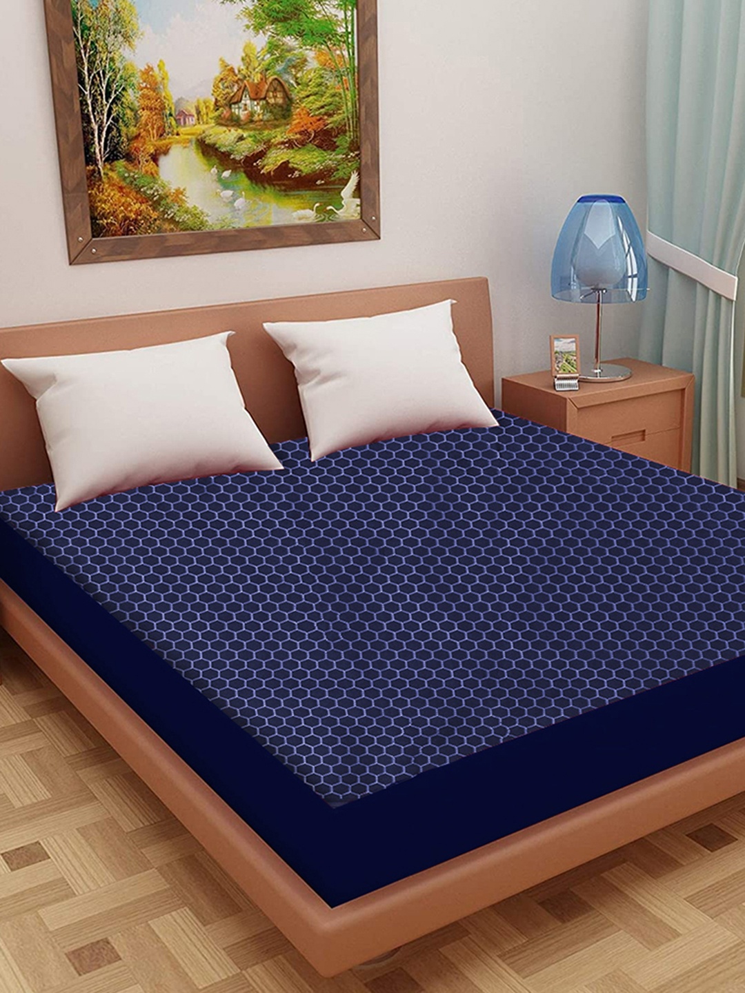 

Adbeni Home Blue Self Design 200 GSM Jacquard Cotton Smooth Mattress Protector