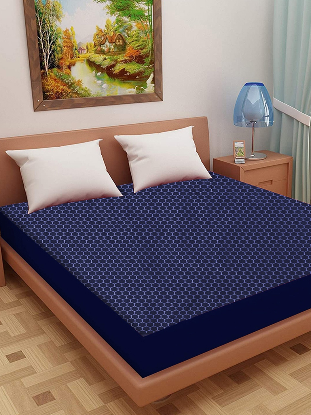 

Adbeni Home Blue Self Design 200 GSM Jacquard Cotton Single Size Smooth Mattress Protector