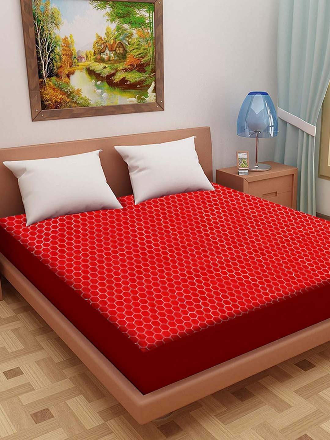 

Adbeni Home Maroon Self Design 200 GSM Jacquard Cotton Smooth Mattress Protector