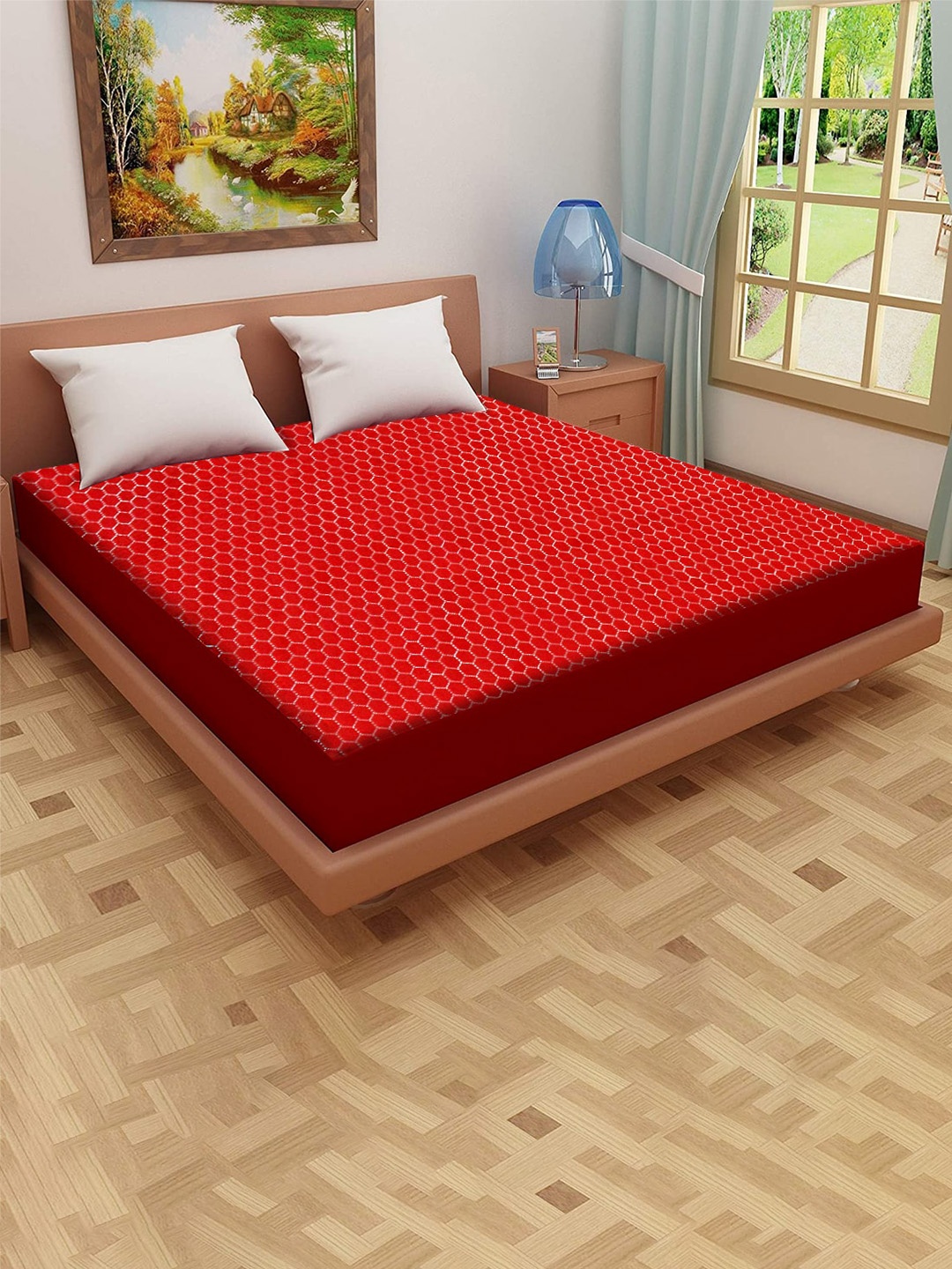 

Adbeni Home Maroon Self Design 200GSM Jacquard Cotton Queen Size Smooth Mattress Protector