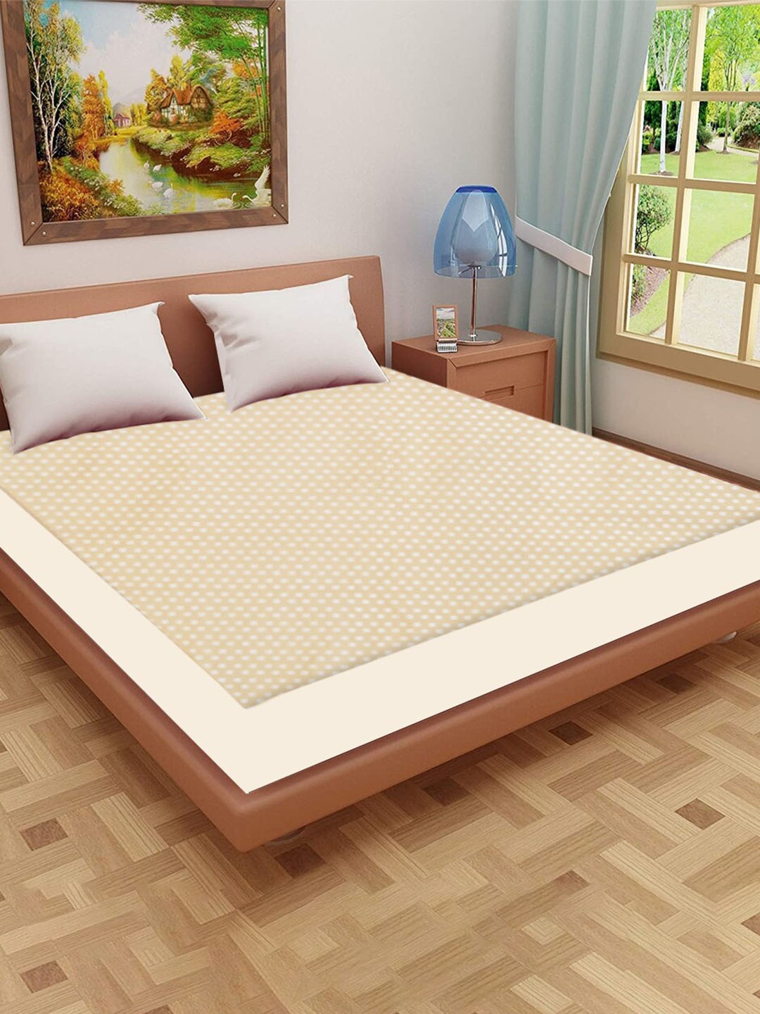 

Adbeni Home Beige Self Design 200 GSM Jacquard Cotton Smooth Mattress Protector