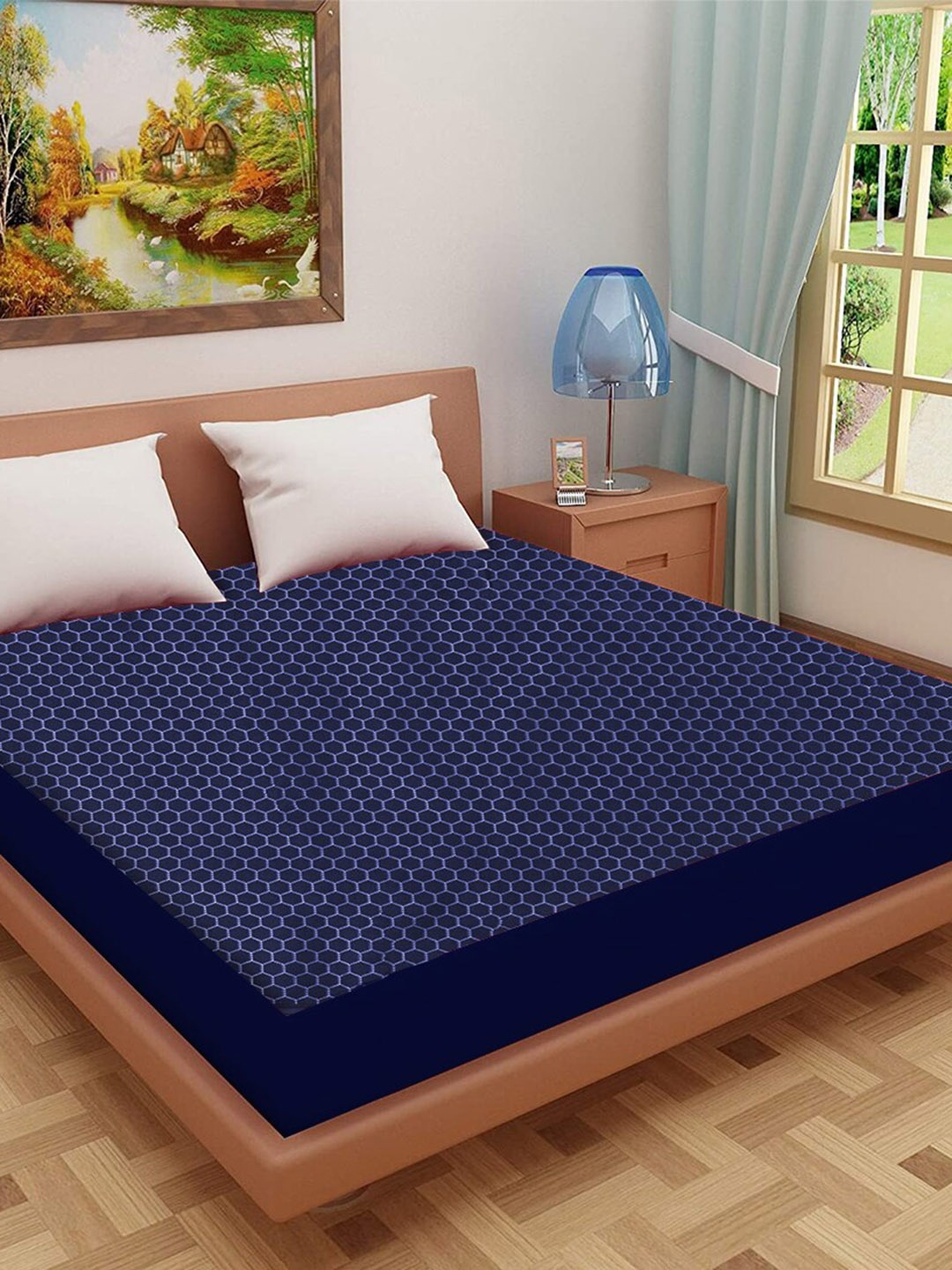 

Adbeni Home Blue Self Design 200 GSM Jacquard Cotton Smooth Mattress Protector