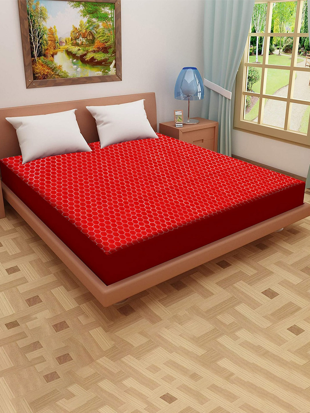 

Adbeni Maroon Self Design 200 GSM Jacquard Cotton Smooth Waterproof Mattress Protector