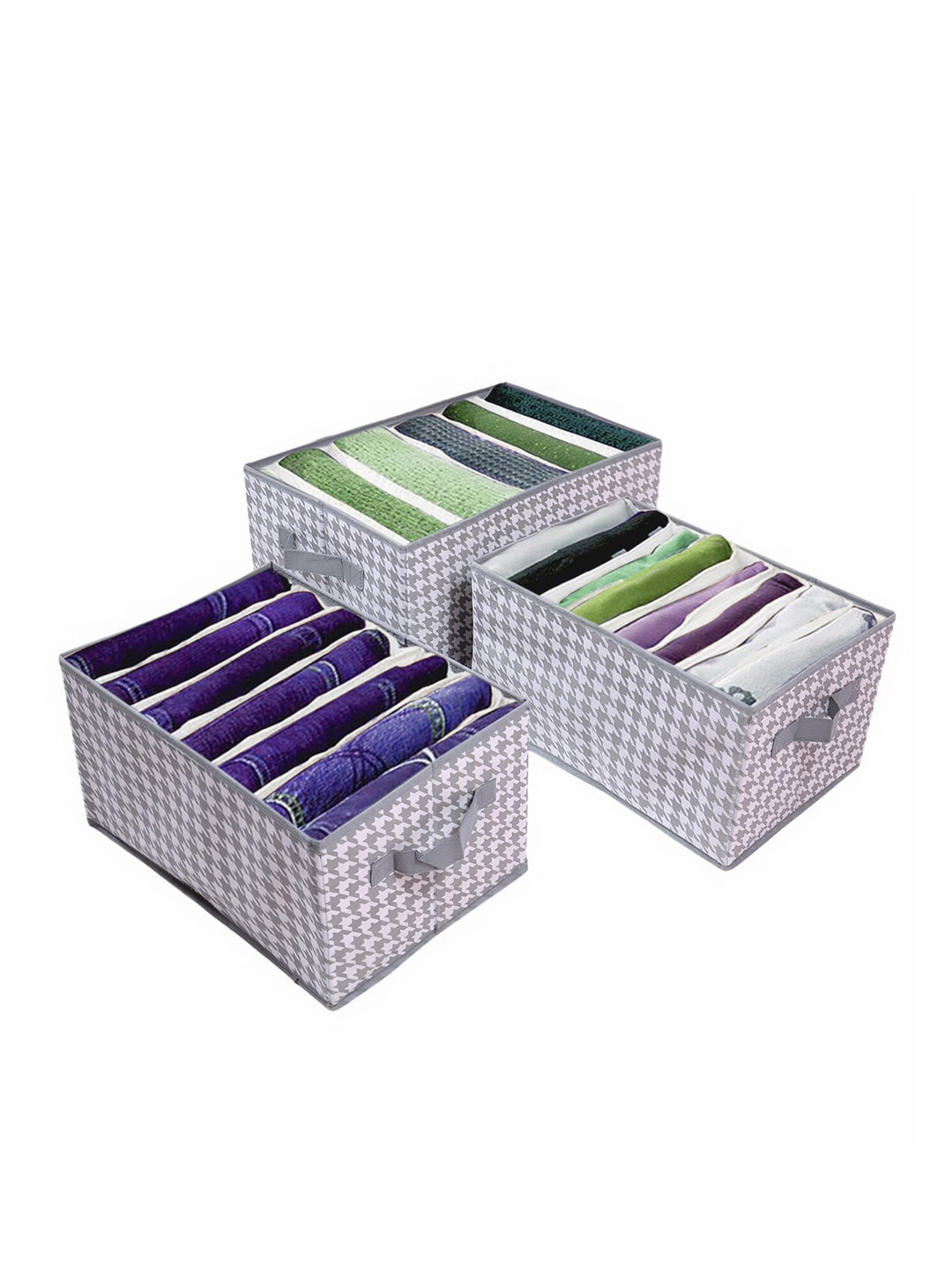 

HOUSE OF QUIRK Grey 3 Pieces Printed Closet Foldable Drawer Organisers
