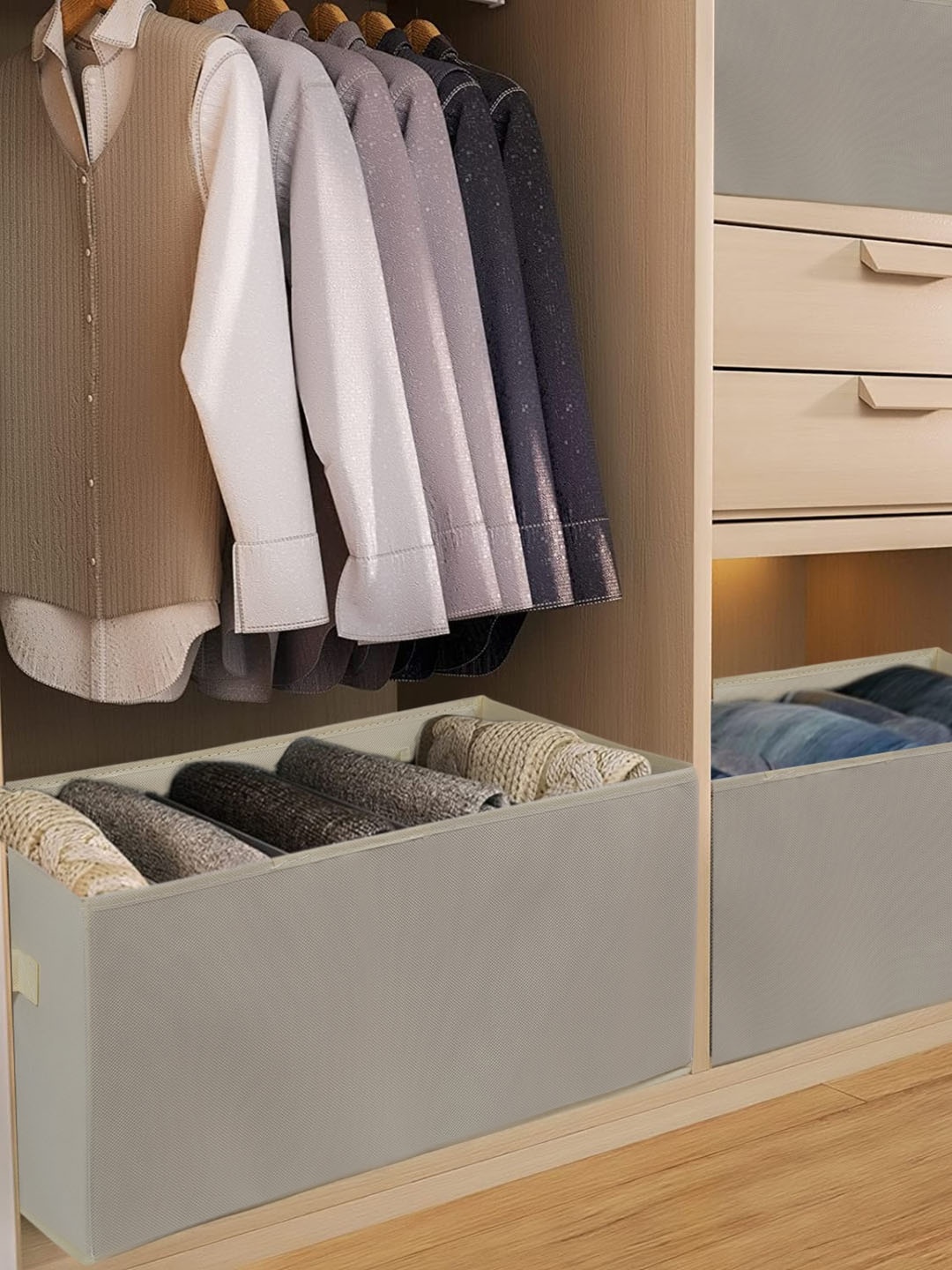 

HOUSE OF QUIRK Grey 3-Pieces Drawer Organizers, Beige