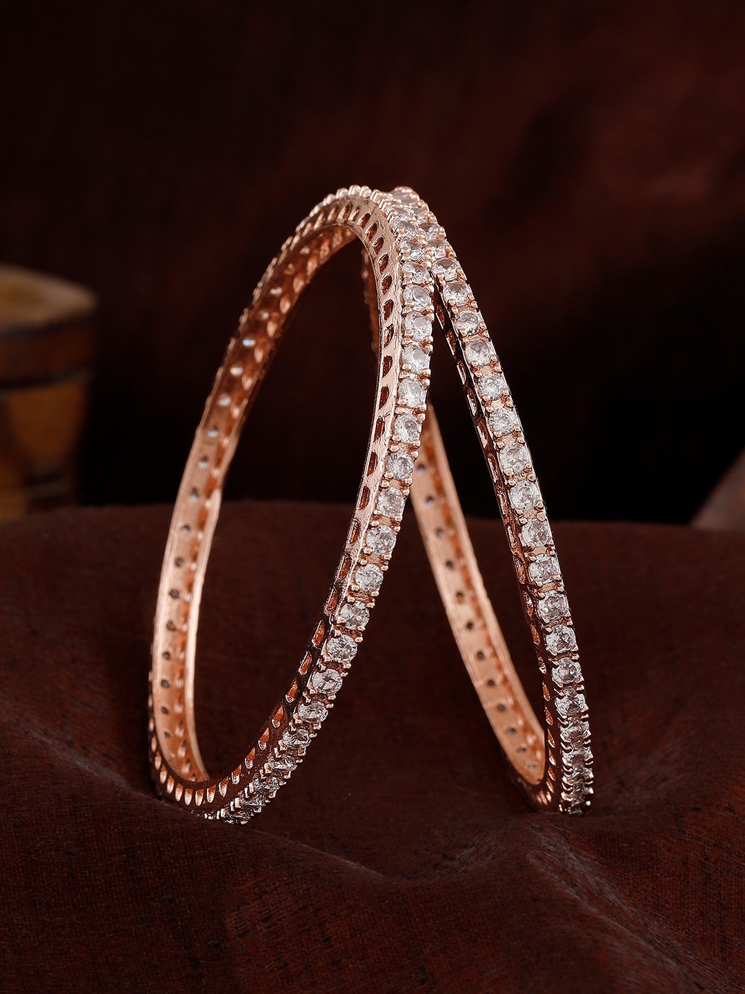 

Estele Set Of 2 Rose Gold-Plated American Diamond-Studded Bangles, White