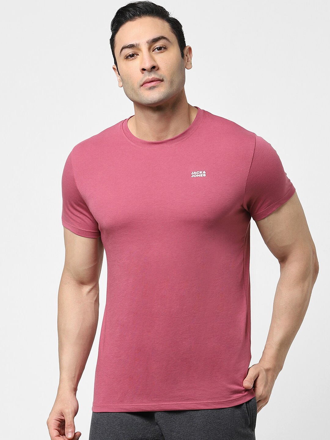 

Jack & Jones Round Neck Slim Fit Cotton T-Shirt, Pink