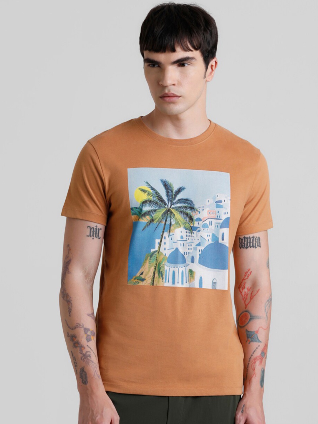 

Jack & Jones Tropical Printed Slim Fit Pure Cotton T-shirt, Brown