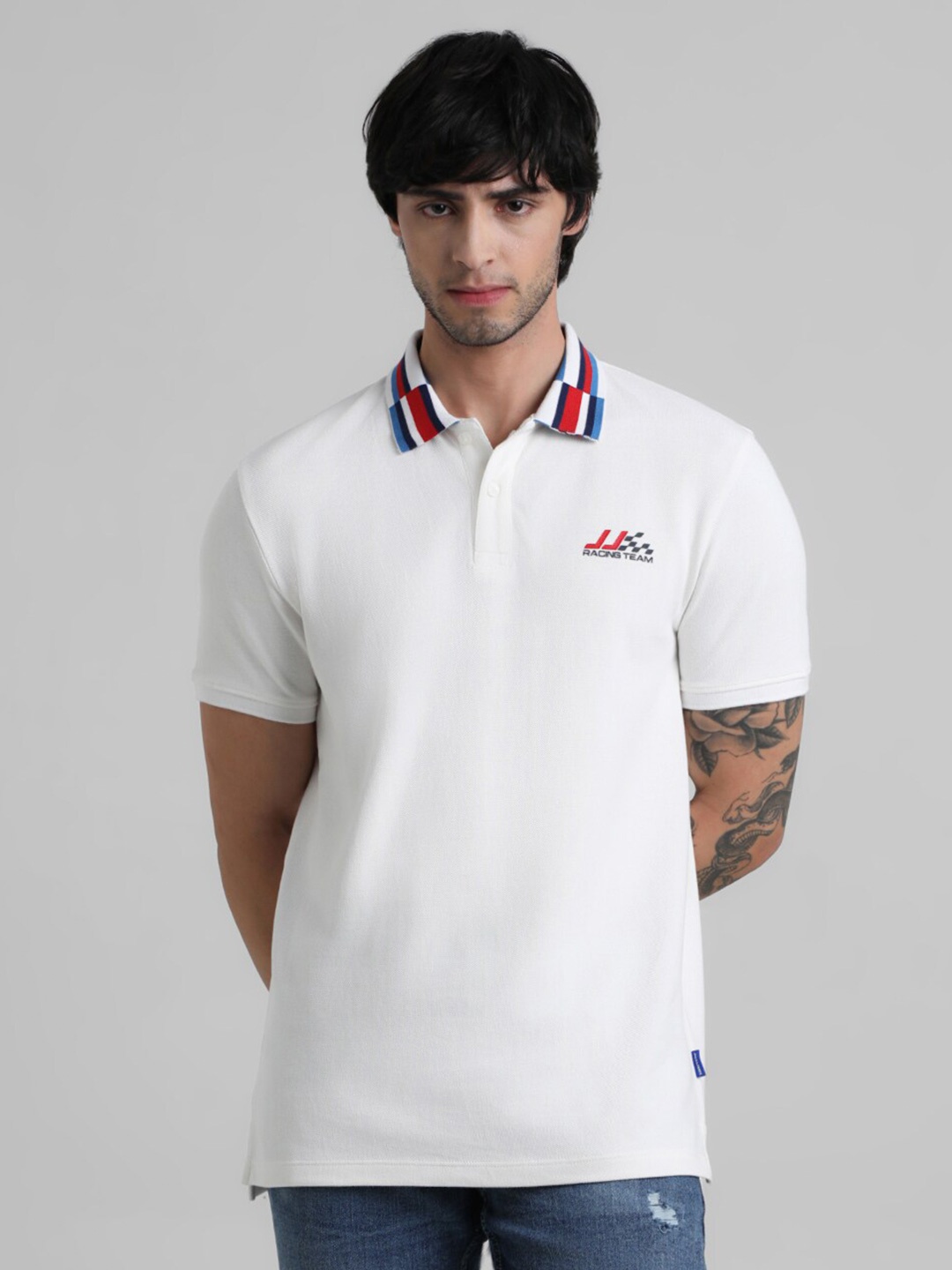 

Jack & Jones Slim Fit Polo Collar Pure Cotton Casual T-shirt, White