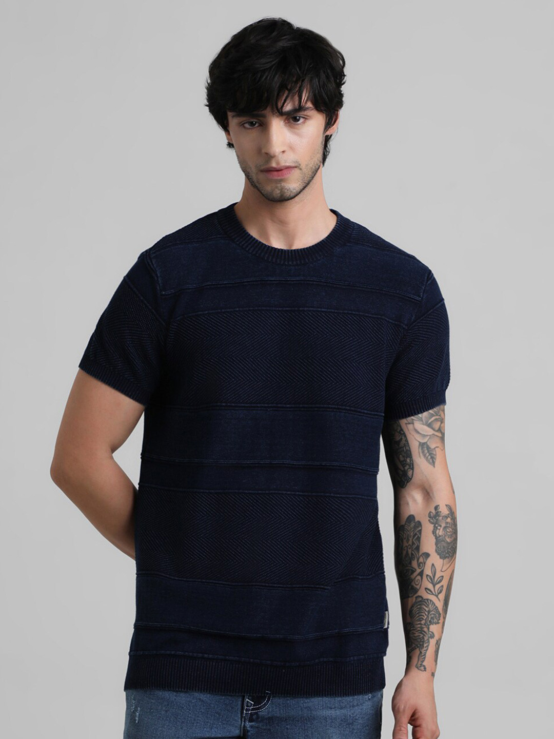 

Jack & Jones Self Design Pure Cotton T-shirt, Navy blue