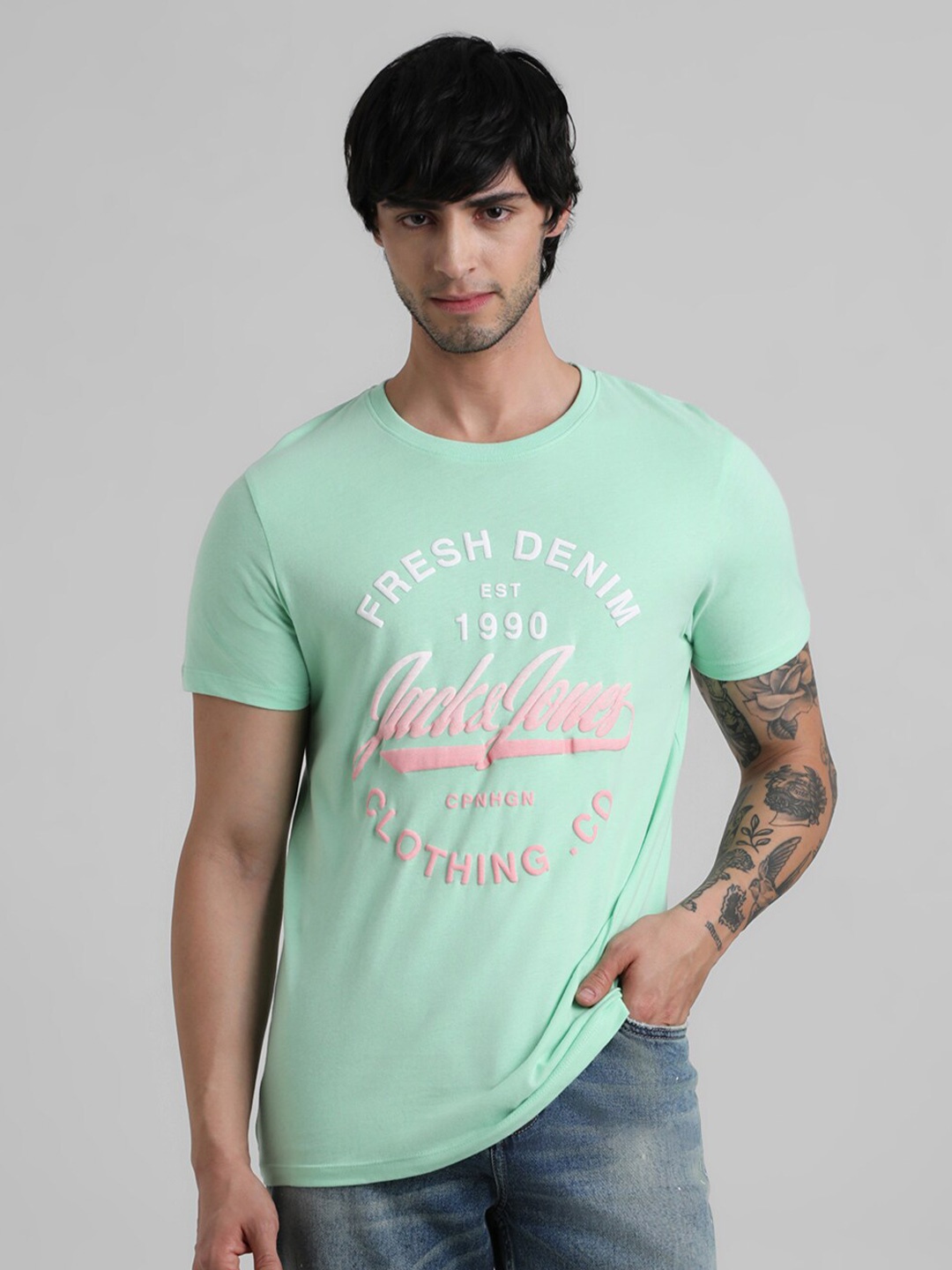 Jack & Jones Typography Printed Slim Fit T-shirt, Green