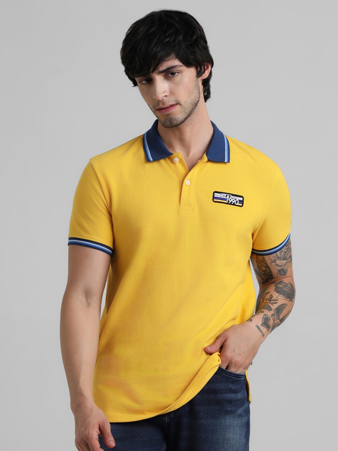 

Jack & Jones Polo Collar Short Sleeves Pure Cotton T-shirt, Yellow