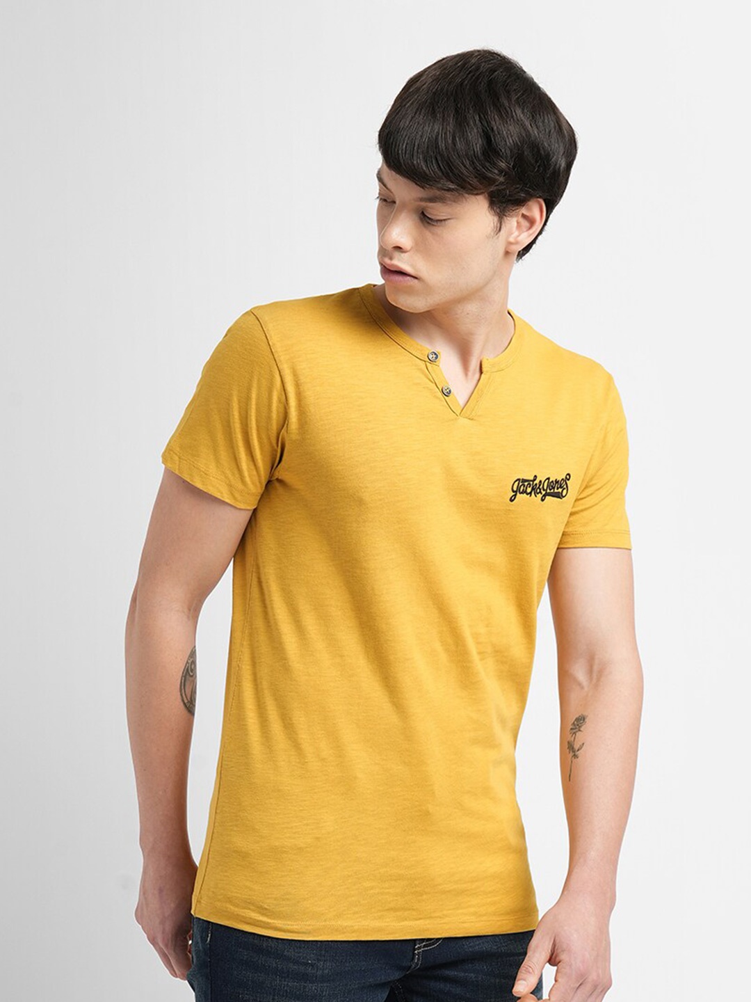 

Jack & Jones Henley Neck Cut Outs Slim Fit T-shirt, Yellow