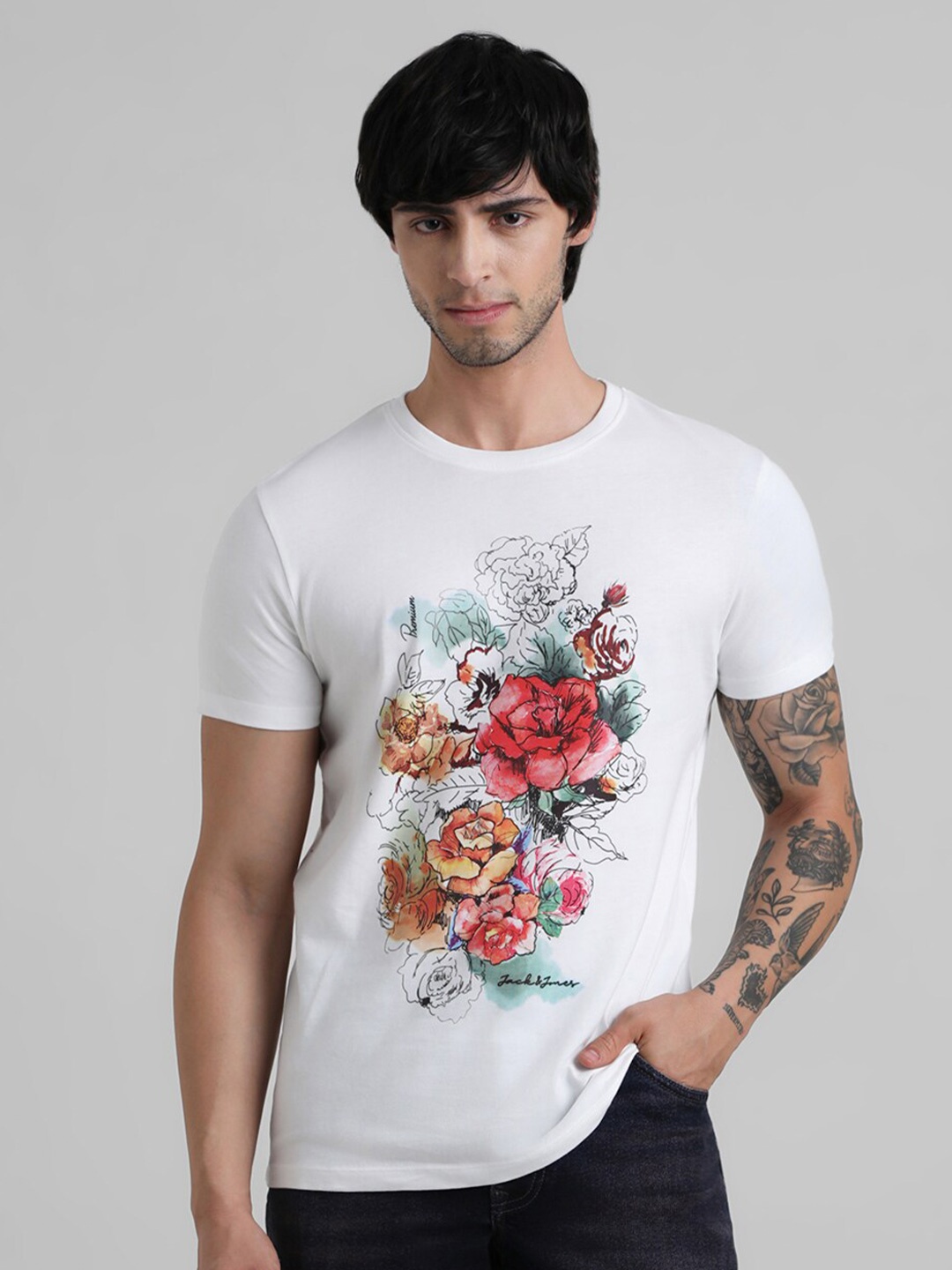 

Jack & Jones Floral Printed Pure Cotton T-shirt, White