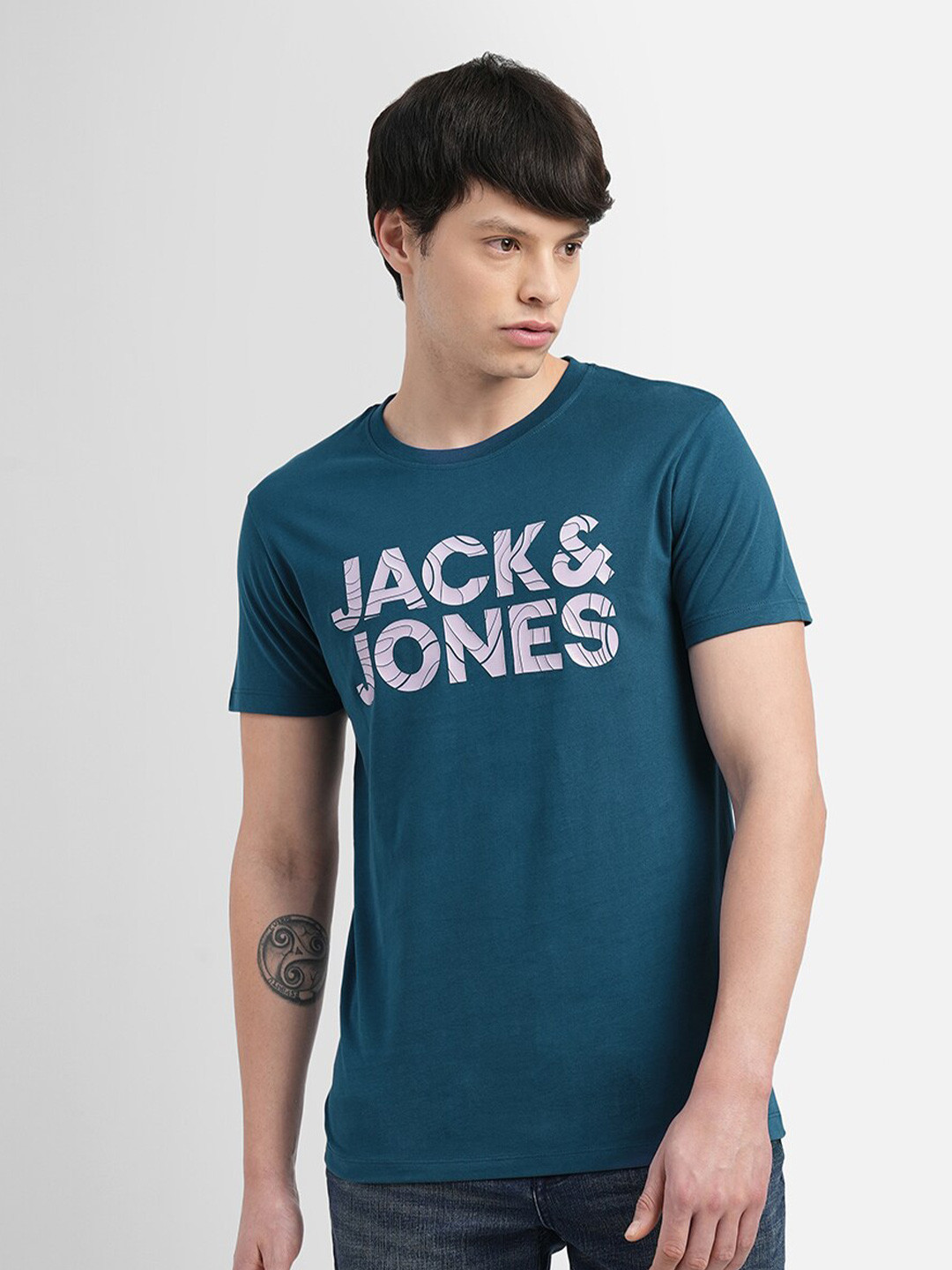 

Jack & Jones Typography Printed Slim Fit Pure Cotton T-shirt, Teal